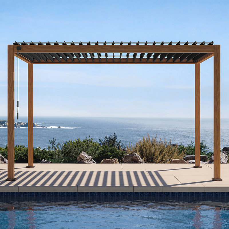 Mirador 111S Takasho Wood Grain Aluminum Pergola with Adjustable